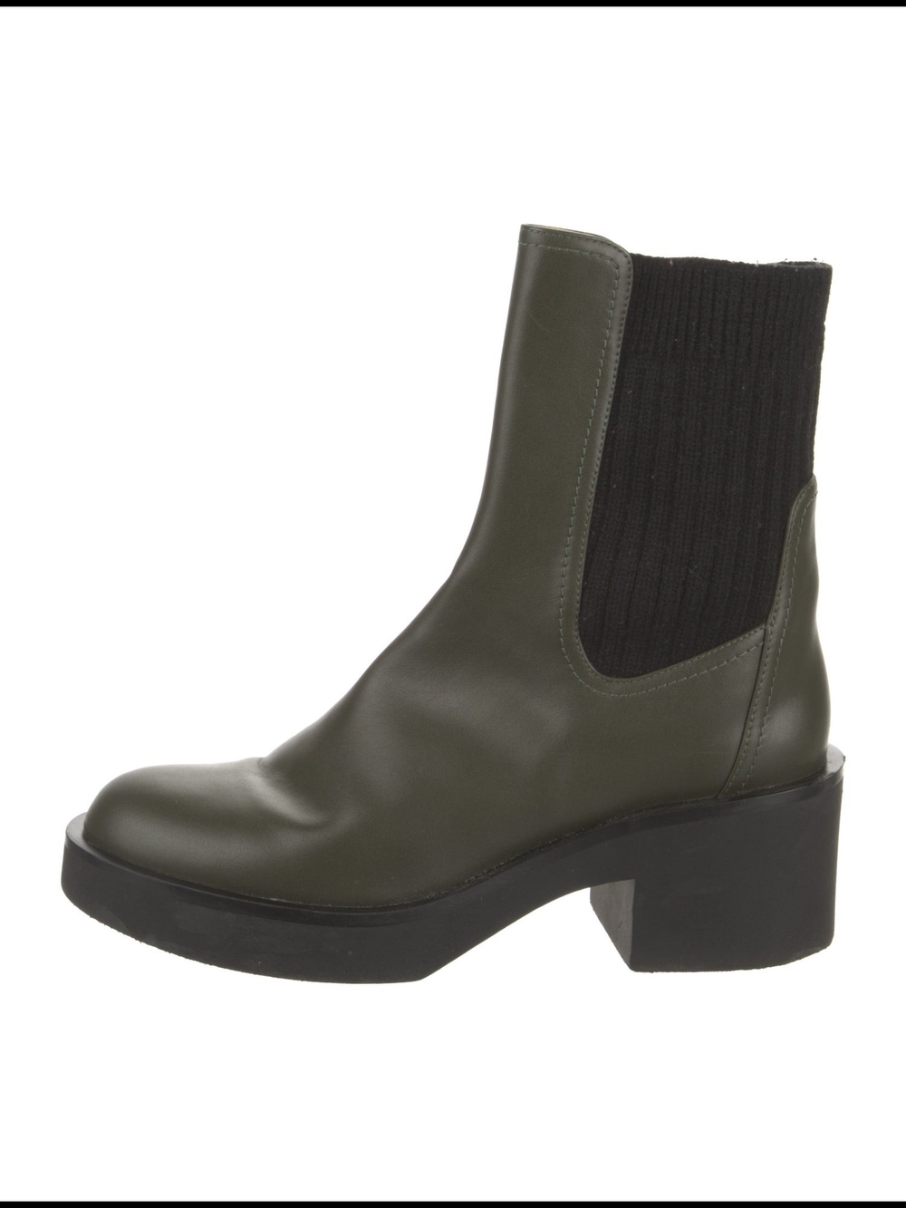 Stuart Weitzman Olive Green Leather Chelsea Ankle Boots Block Heel EU 38 / US 7.